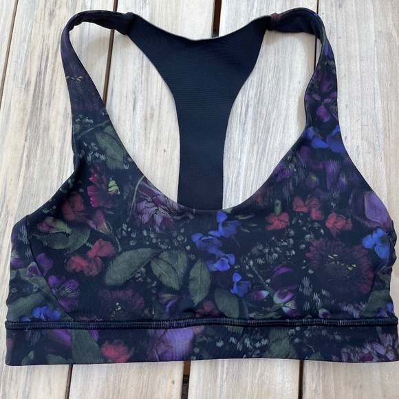 Lululemon Break Free Bra Nulux, "frozen flourish" black/multi - Picture 1 of 3